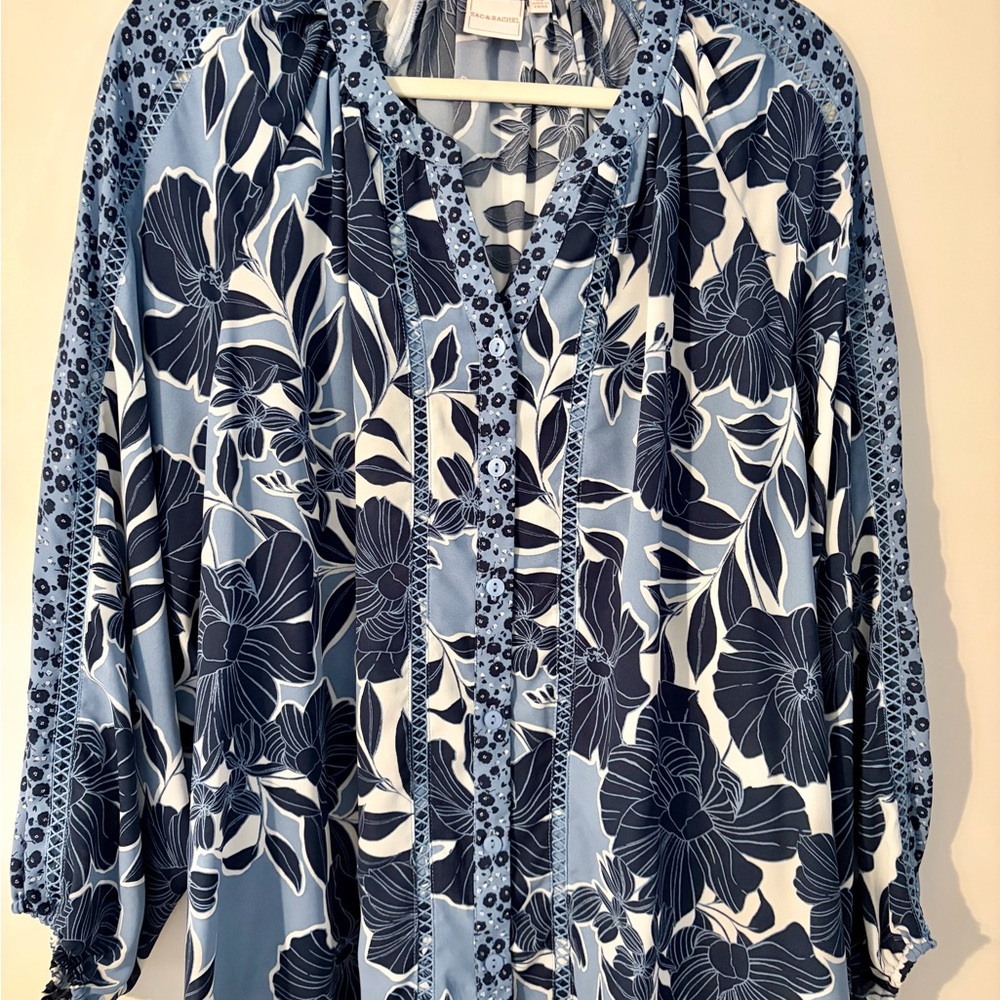 Zac & Rachel Navy and White Floral Blouse